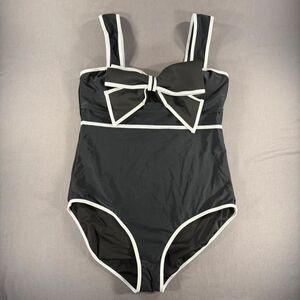Black White Bow One Piece Swimsuit Sz XXL